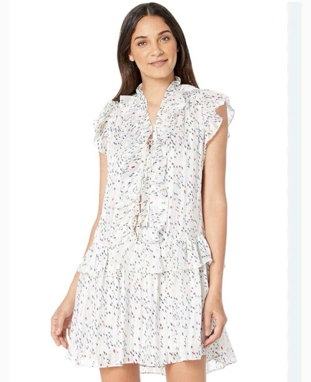 Sabina Musayev Ray Ruffle Mini Dress White Blue Red Print Medium